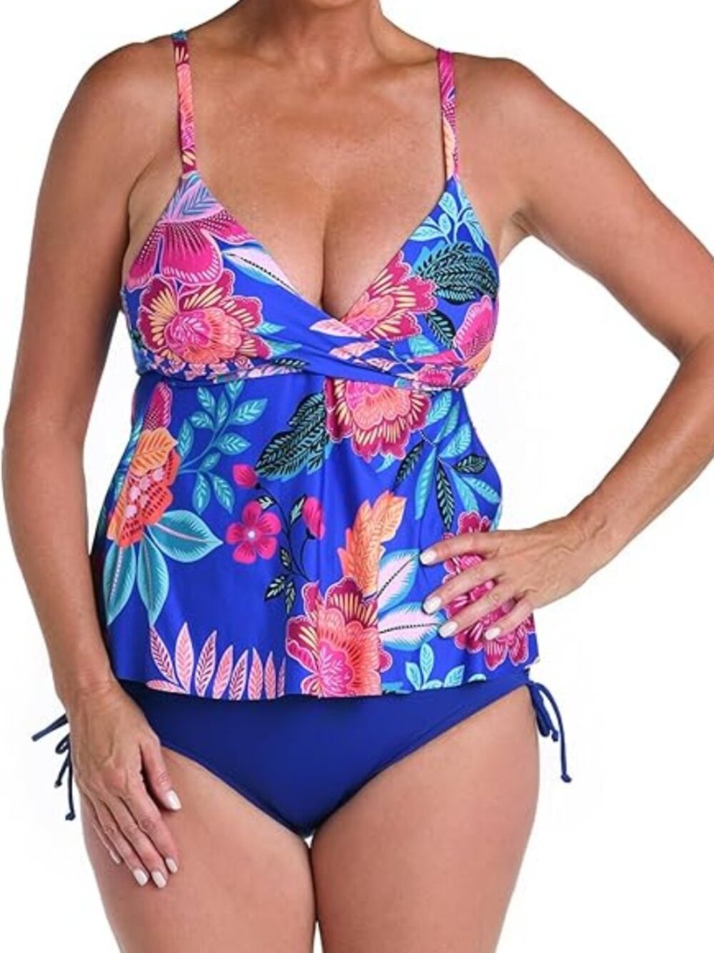 24th & Ocean Swim Tankini Flutter Top Pink/Blue Floral Size XL
